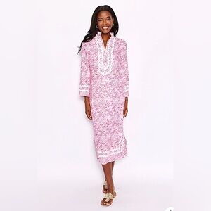 Sail to Sable Pink Floral Long Sleeve Caftan Size L